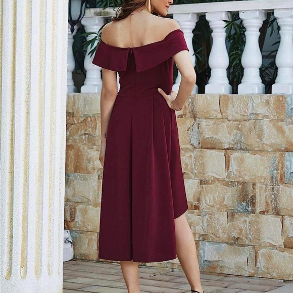 JASAMBAC Women's Off Shoulder High Low A Line Wedding Guest Party Cocktail Dress - Picture 2 of 4